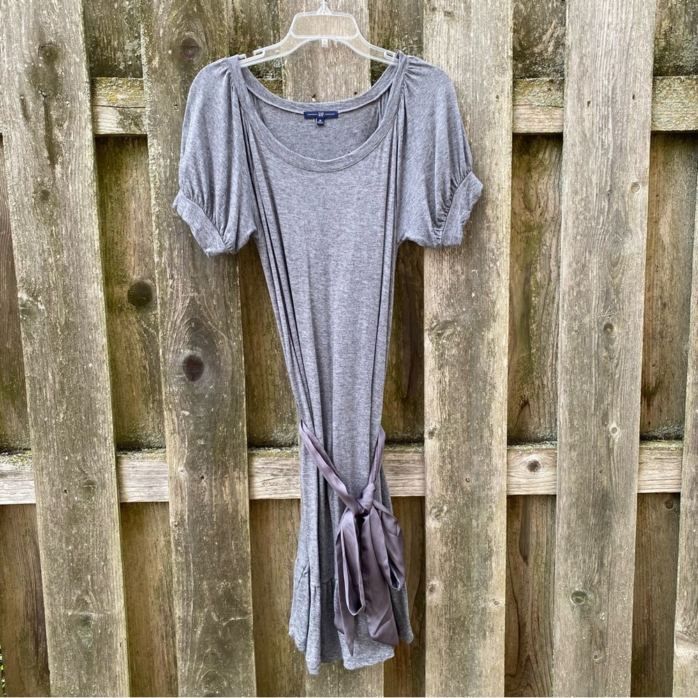 Grey wool blend dress with tie belt
